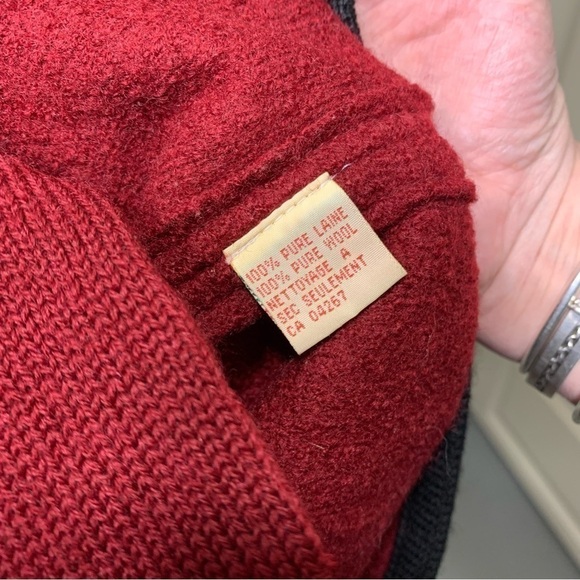 𝅺VINTAGE 80's Feu Rouge Embroidered Country Red pure Wool Shacket Cardigan Sz L - Picture 13 of 13